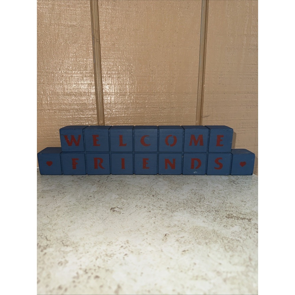 Vintage Welcome Friends Wooden Block Sign‎